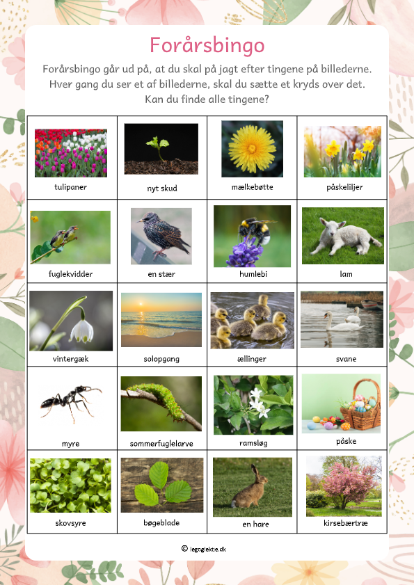 Årstidsbingo med forår.