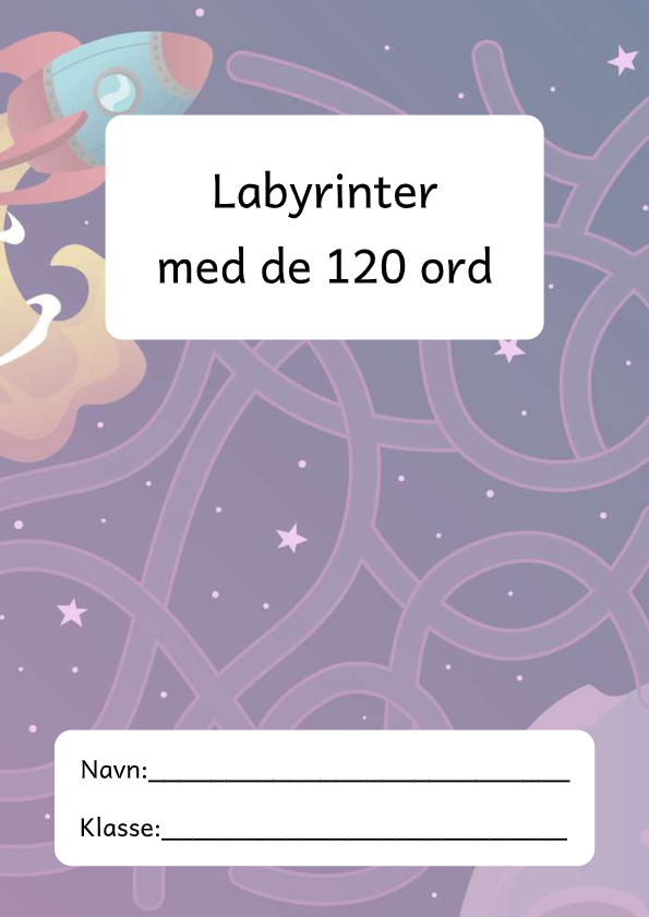 Opgavehæfte med de 120 ord, hvor man skal finde vej gennem labyrinten.