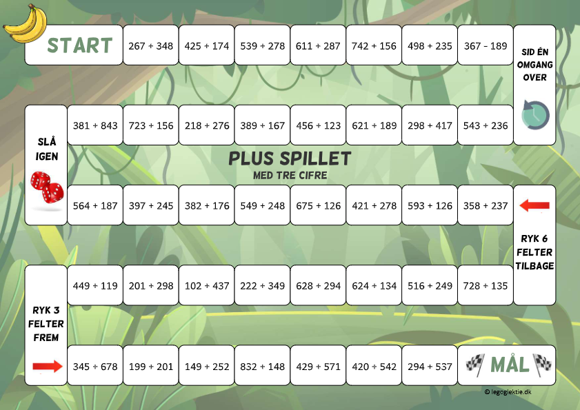 Læringsspil i matematik, hvor man skal plusse med tre cifre.