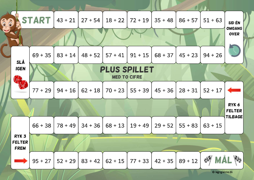 Læringsspil i matematik, hvor man skal plusse med to cifre.