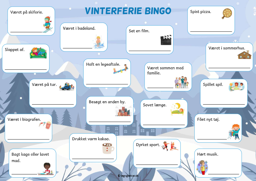Vinterferie bingo til 1. - 4. klasse.