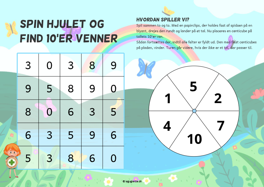 Læringsspil til matematik 0. - 1. klasse med 10'er venner.