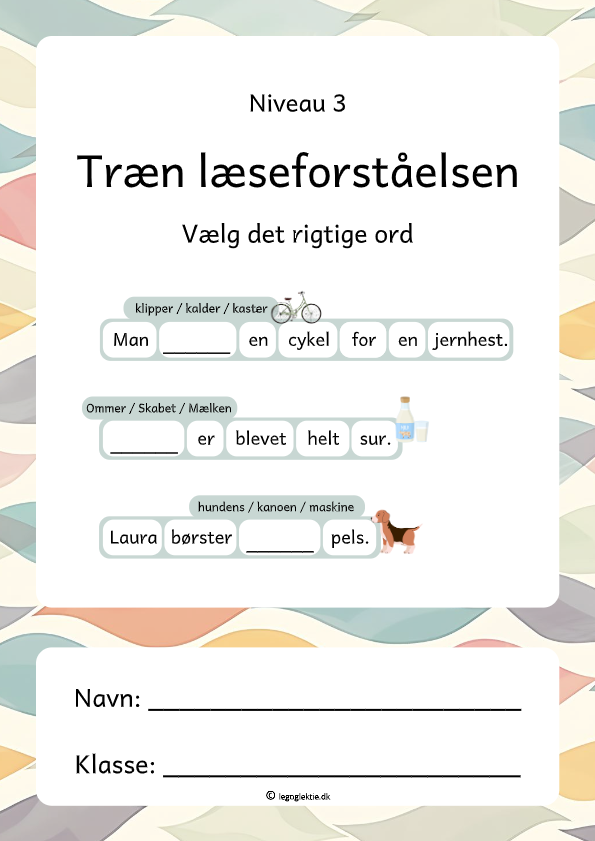 Læseopgaver til 2. - 3. klasse med læs og forstå og vælg det rigtige ord.