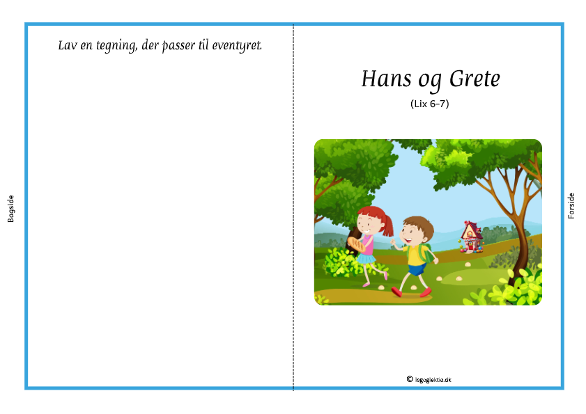 Eventyr til 1. klasse med læs og farv om Hans og Grete.