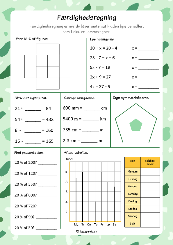 Færdighedsregning i matematik 6. klasse.