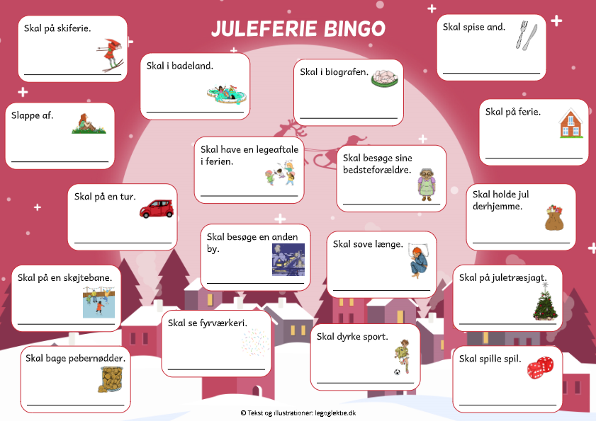 Juleferie bingo til dansk 2. - 5. klasse.