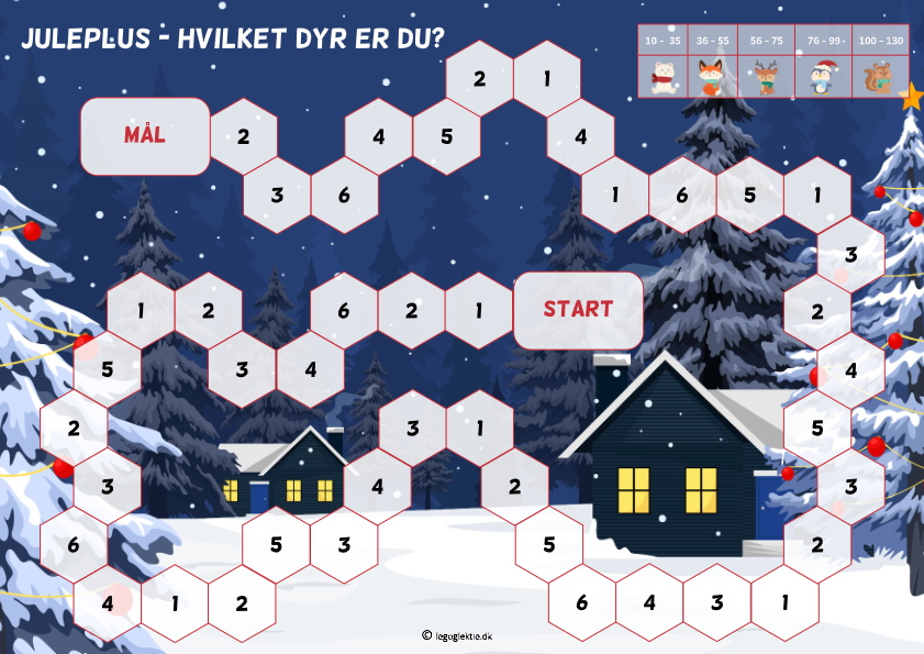 Matematikspil med jul og plus til 0. - 2. klasse.