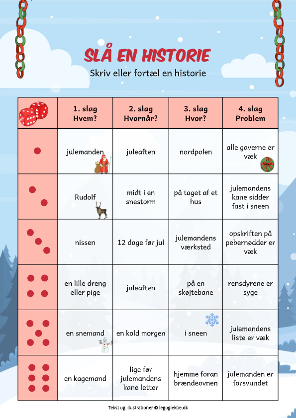 Slå og skriv en julehistorie til dansk 3. - 4. klasse.