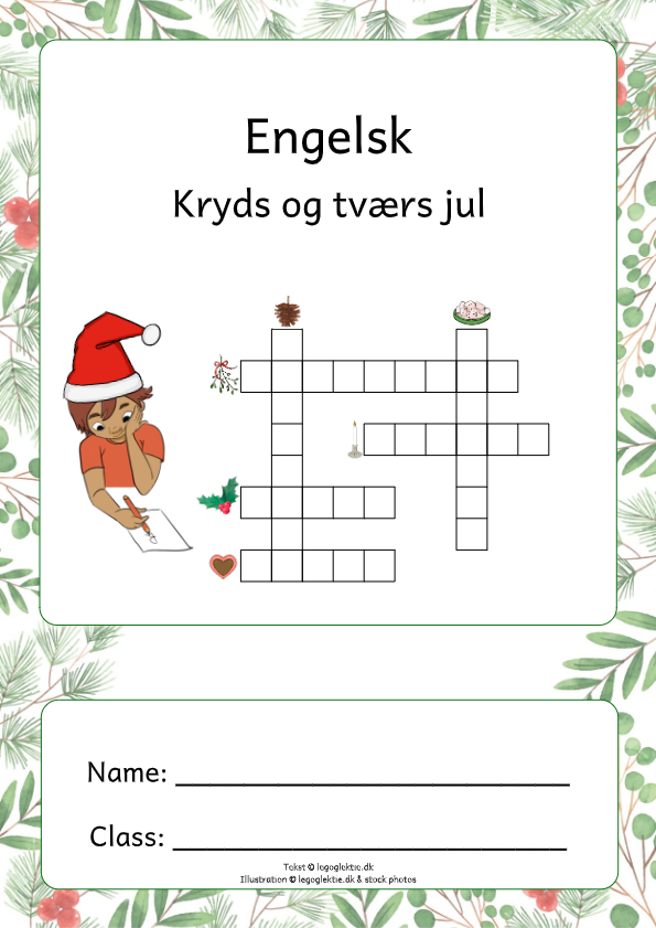 Engelsk opgavehæfte med kryds og tværs til jul. Med christmas og crossword.