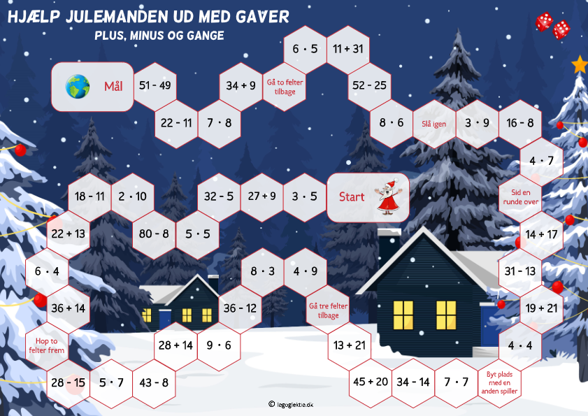 Matematikspil og julematematik og julespil til matematik 3. - 4. klasse.