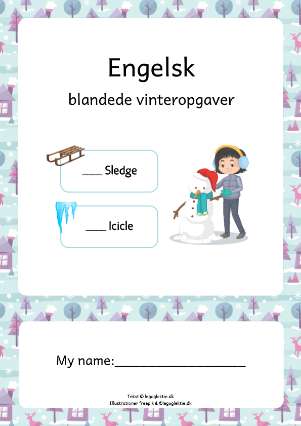 Engelskopgaver med vinter / winter. Fyldt med sjove opgaver til dit barn.