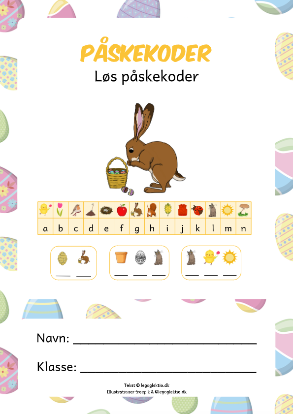 Påskekoder med danskopgaver til 0. klasse, 1. klasse og 2. klasse.