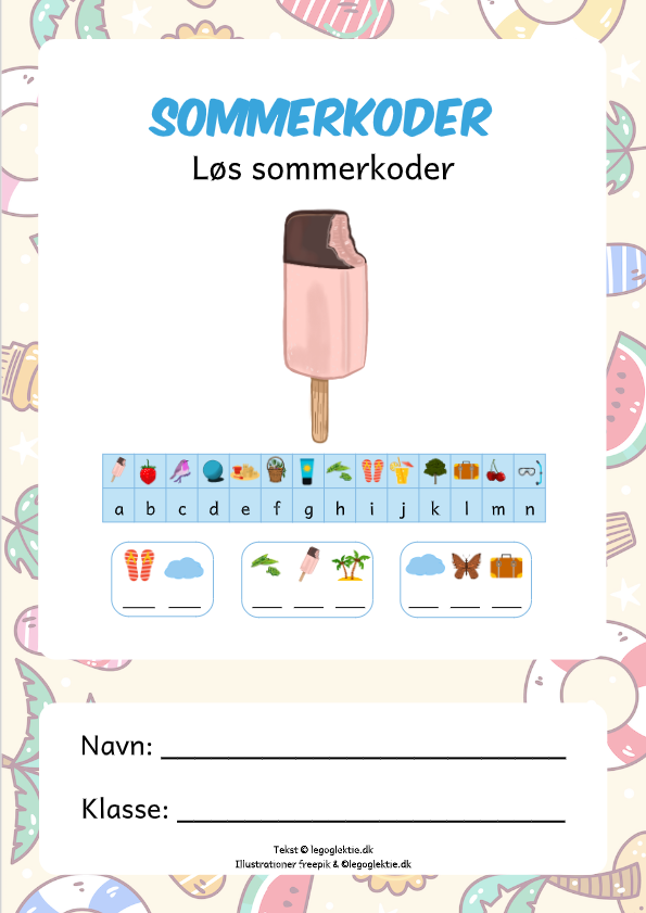 Danskopgaver til 0. klasse, 1. klasse og 2. klasse med sommerkoder.