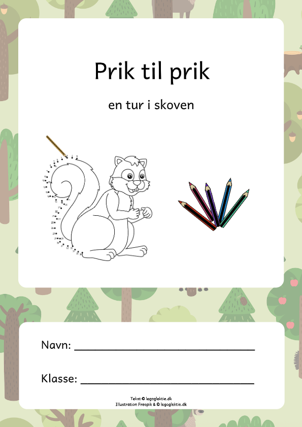 Prik-til-prik opgaver til børn med ting i skoven. En tur i skoven.