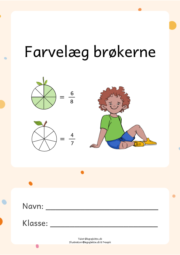 Matematikopgaver til 3. klasse, 4. klasse, 5. klasse med farvelæg brøker.
