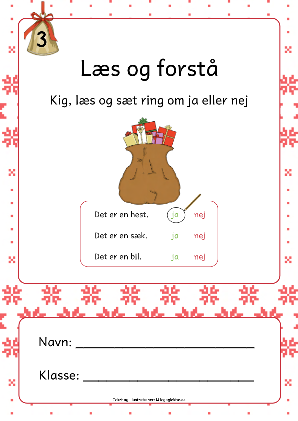 Læs og forstå opgaver med jul til dansk 1. klasse og 2. klasse. Juleopgaver og julehæfte.