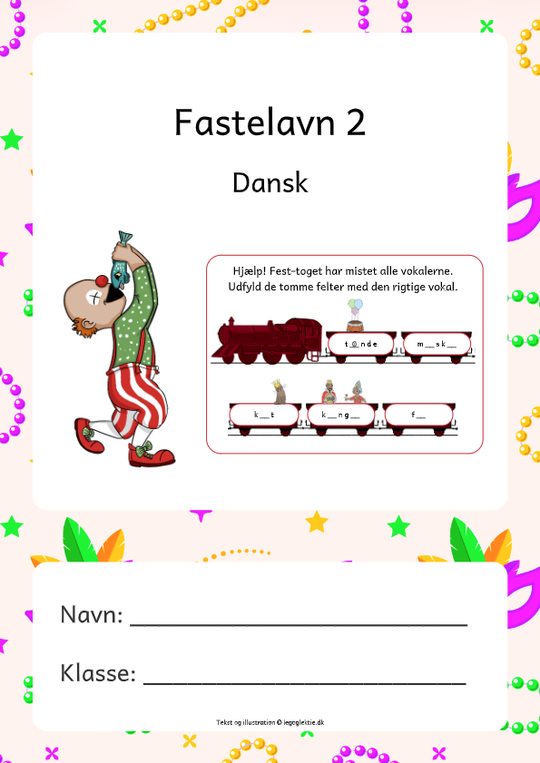 Dansk opgavehæfte til fastelavn til børn i 2. klasse.