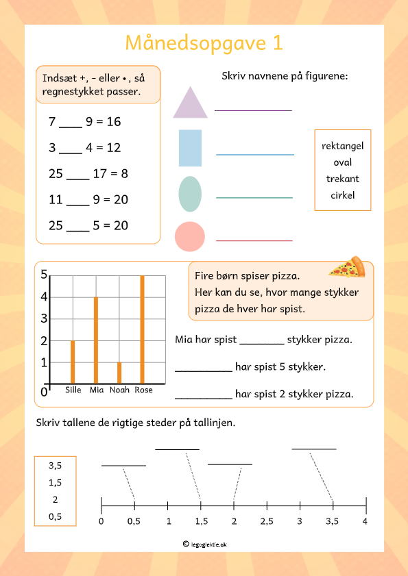 Månedsopgaver/matematikopgaver matematik 3. klasse med små opgaver og de fire regnearter.