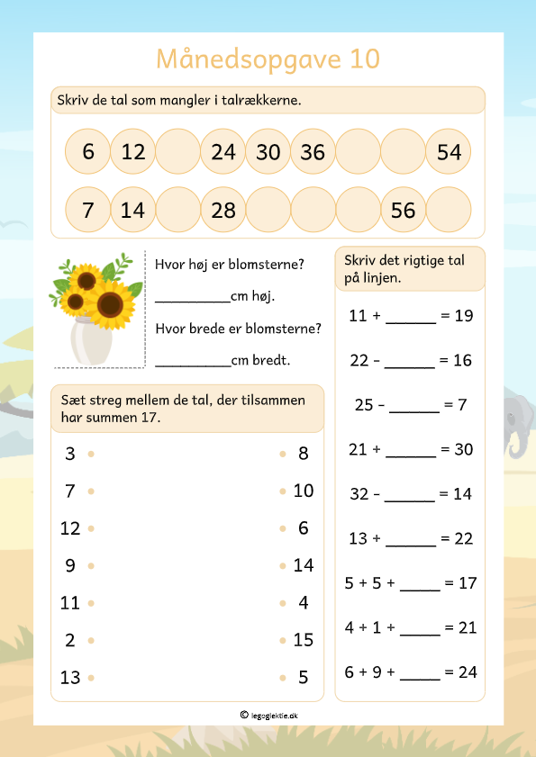 Månedsopgaver/matematikopgaver matematik 3. klasse med små opgaver og de fire regnearter.