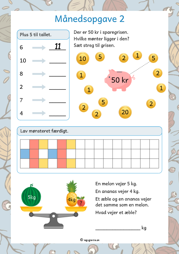 Månedsopgaver/matematikopgaver matematik 3. klasse med små opgaver og de fire regnearter.