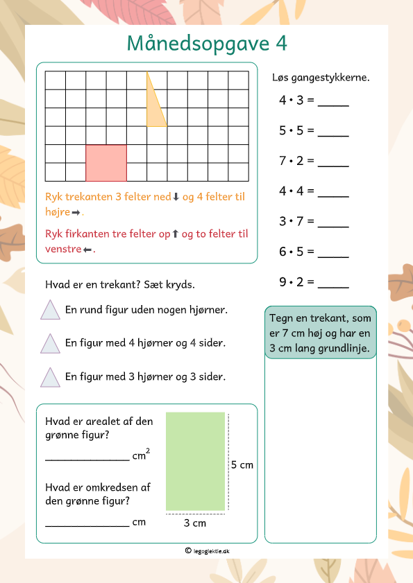Månedsopgaver/matematikopgaver matematik 3. klasse med små opgaver og de fire regnearter.