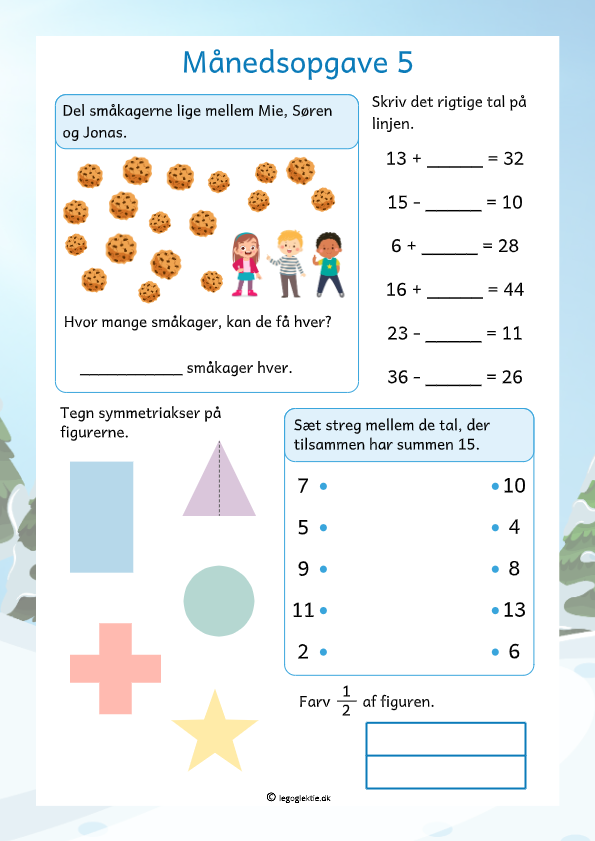 Månedsopgaver/matematikopgaver matematik 3. klasse med små opgaver og de fire regnearter.
