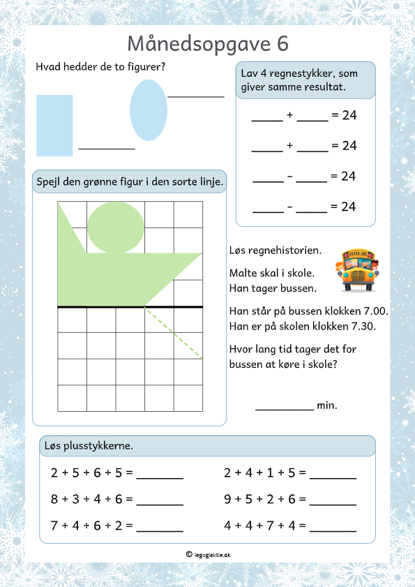 Månedsopgaver/matematikopgaver matematik 3. klasse med små opgaver og de fire regnearter.