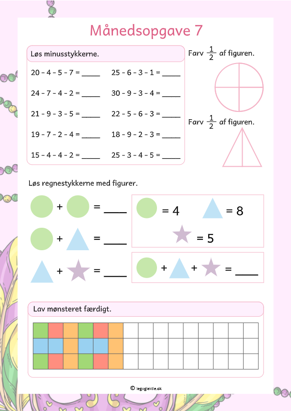 Månedsopgaver/matematikopgaver matematik 3. klasse med små opgaver og de fire regnearter.