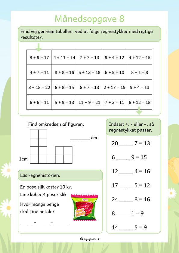 Månedsopgaver/matematikopgaver matematik 3. klasse med små opgaver og de fire regnearter.
